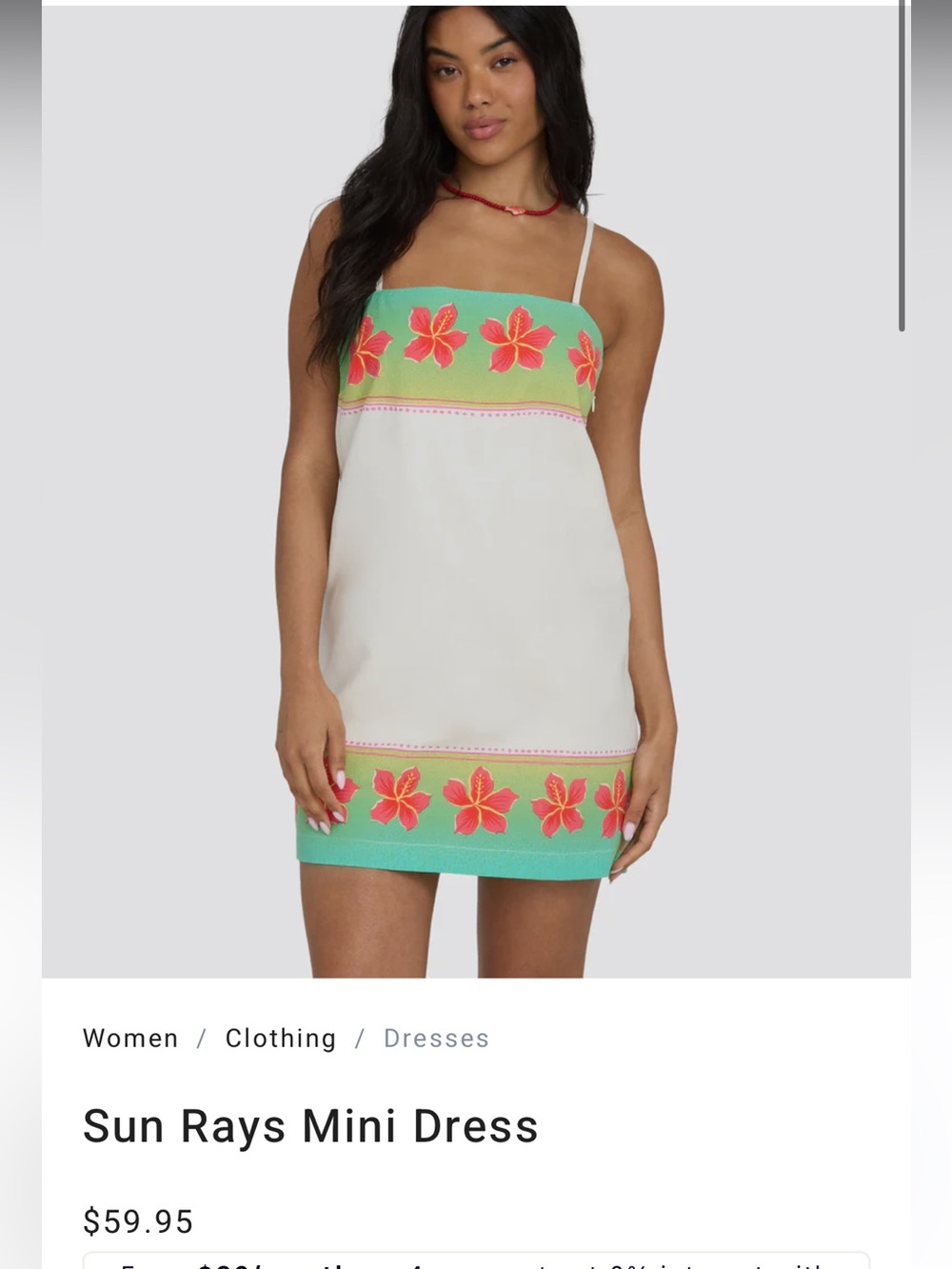 Billabong Women’s White Mini Dress with Green and Pink Floral Accents- Sun Rays